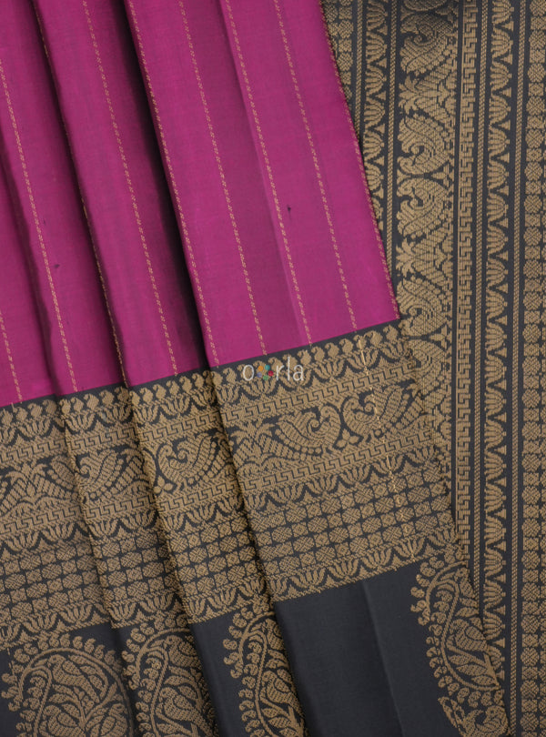 Ezhil - Golden Dance & Violet Turning Handloom Soft Silk Saree