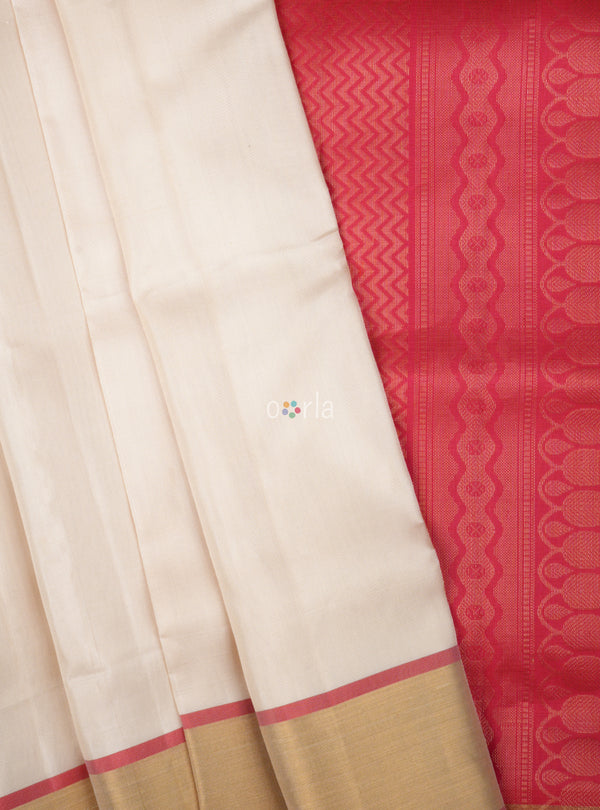 Swarnam - Blush & Red Plain Fancy Handloom Soft Silk Saree