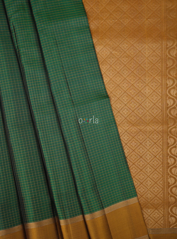 Vivaha - Antique bronze & Blue (Vaira Oosi) Handloom Soft Silk Saree