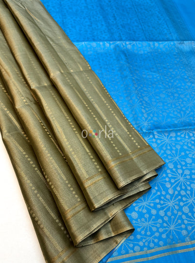 Swarnam - Beige & Blue Fancy Handloom Soft Silk Saree