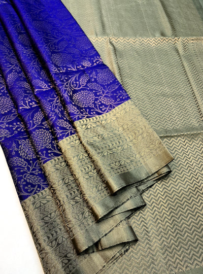 Vivaha - Lavender & Grey Bridal Handloom Soft Silk Saree