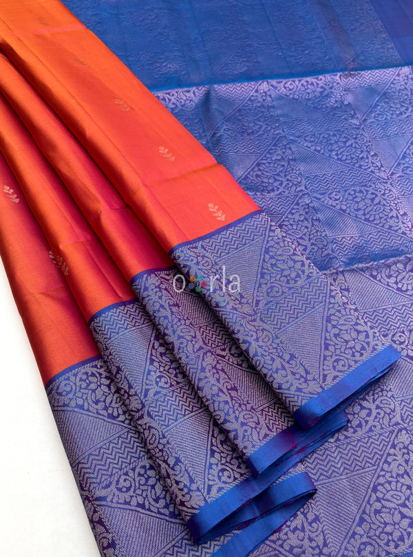 Ezhil - Pink Orange & Blue Turning Handloom Soft Silk Saree