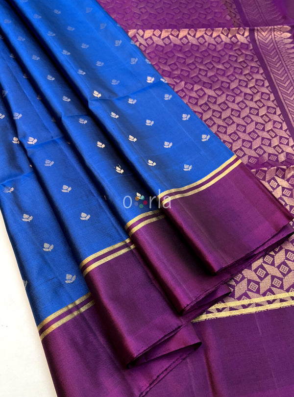 Swarnam - Dark Blue & Magenta Pink Fancy Handloom Soft Silk Saree