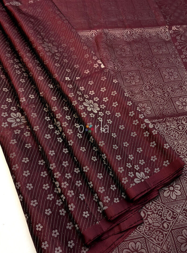 Ezhil - Rich Maroon Pure Silver Zari with Sleeve Work Handloom Soft Silk Saree