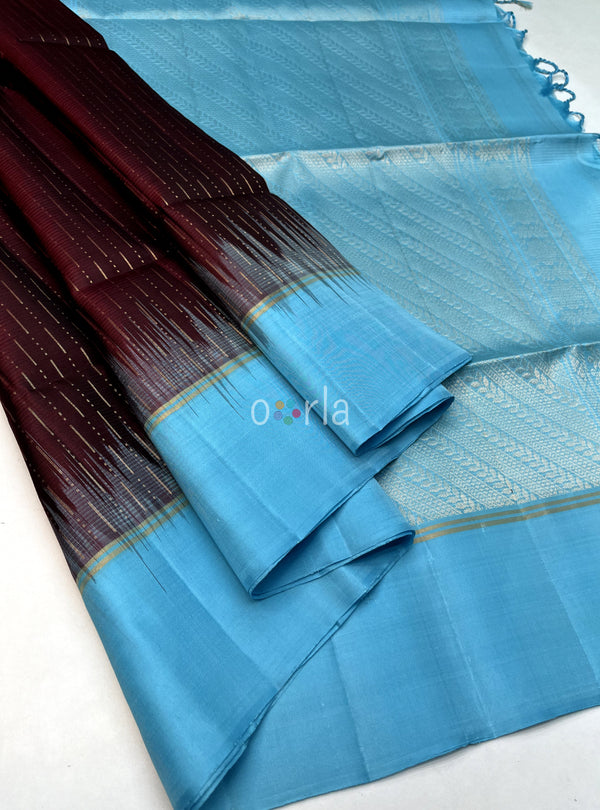 Swarnam - Coffee Brown with Blue Exclusive Fancy Design Rain Drop Soft Silk Sarees Contrast Border Handloom Soft Silk Saree