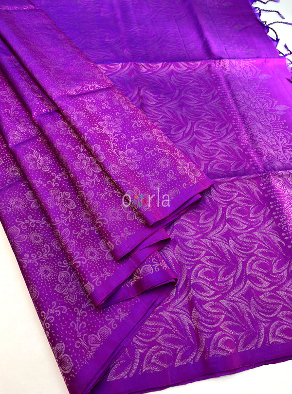 Ezhil - Deep Magenta Pure Silver Zari with Sleeve Work Handloom Soft Silk Saree