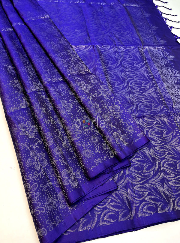 Ezhil - Violet Pure Silver Zari with Sleeve Work Handloom Soft Silk Saree